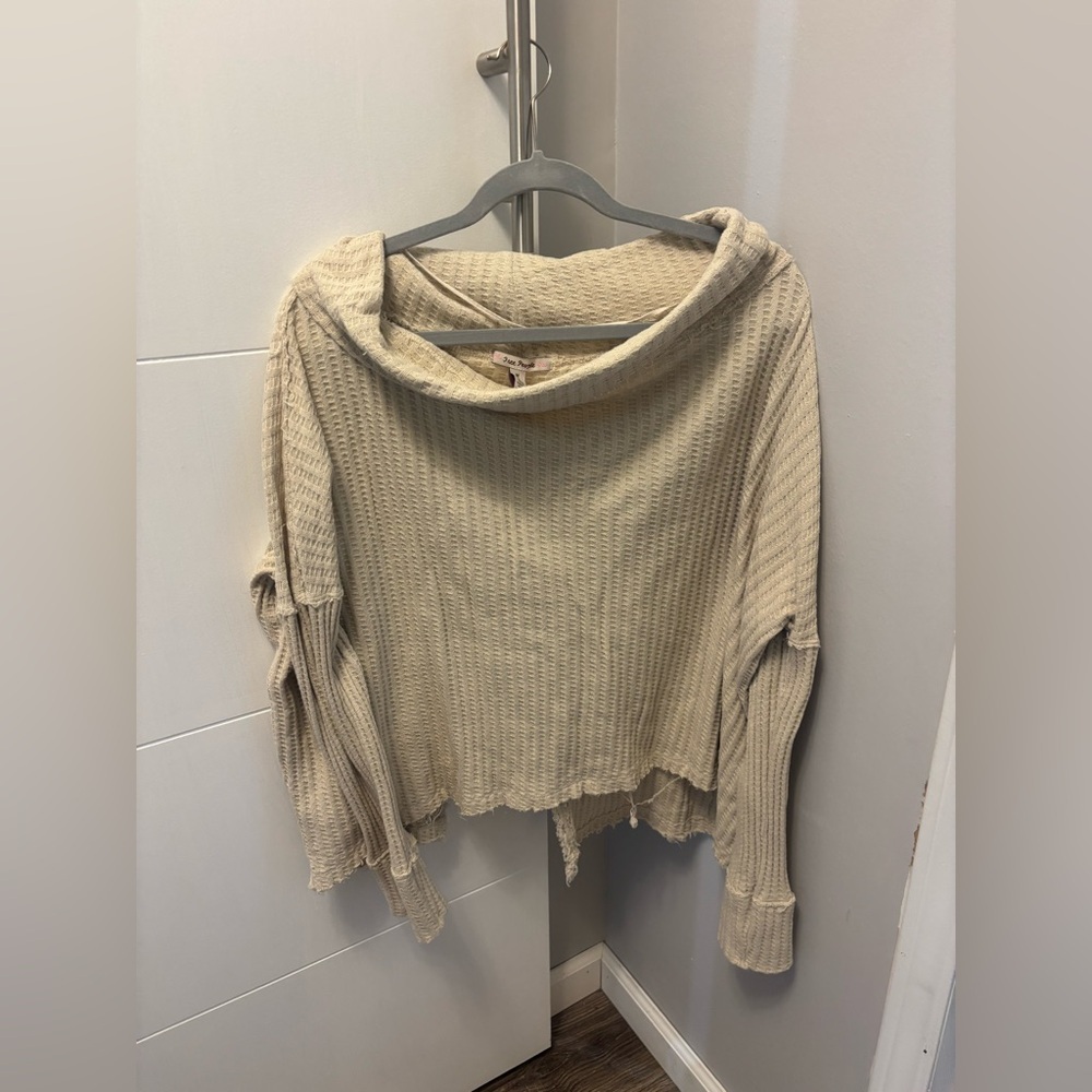 Free People Juicy Long Sleeve Waffle Knit Top Stone Cold (Beige) Size M